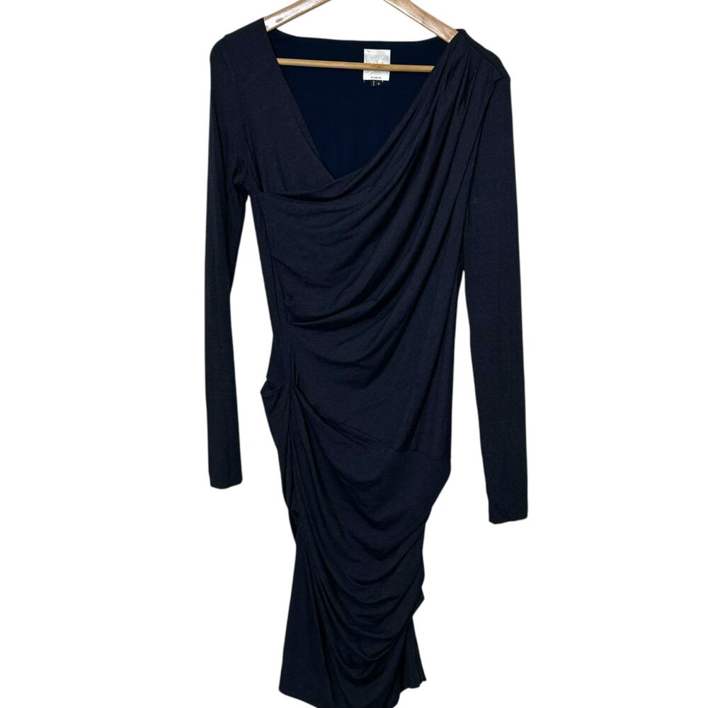Nicole Miller Studio Made in the USA Blue Size Medium Faux Wrap Ruched Dress